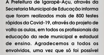 Informativo de 800 testes rápidos de Covid